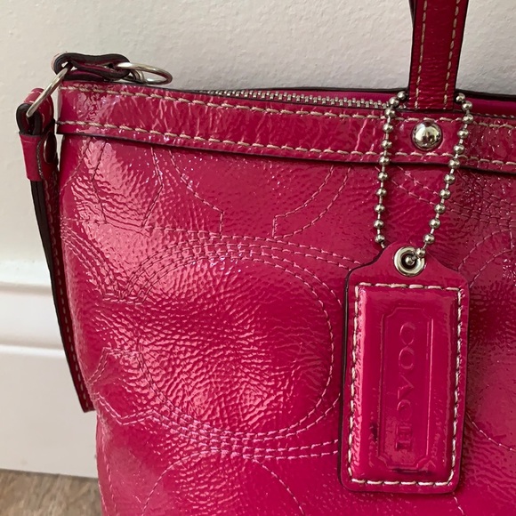 Coach C Optic Stitched Berry Patent Leather Tote - Picture 2 of 15